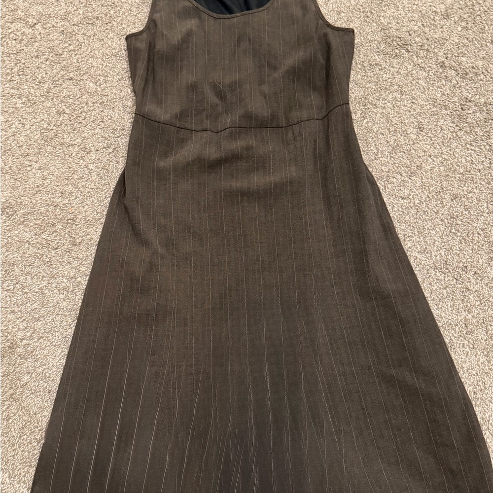 Eddie Bauer Ladies Brown Pinstripe Midi Dress Y2K Sz 10